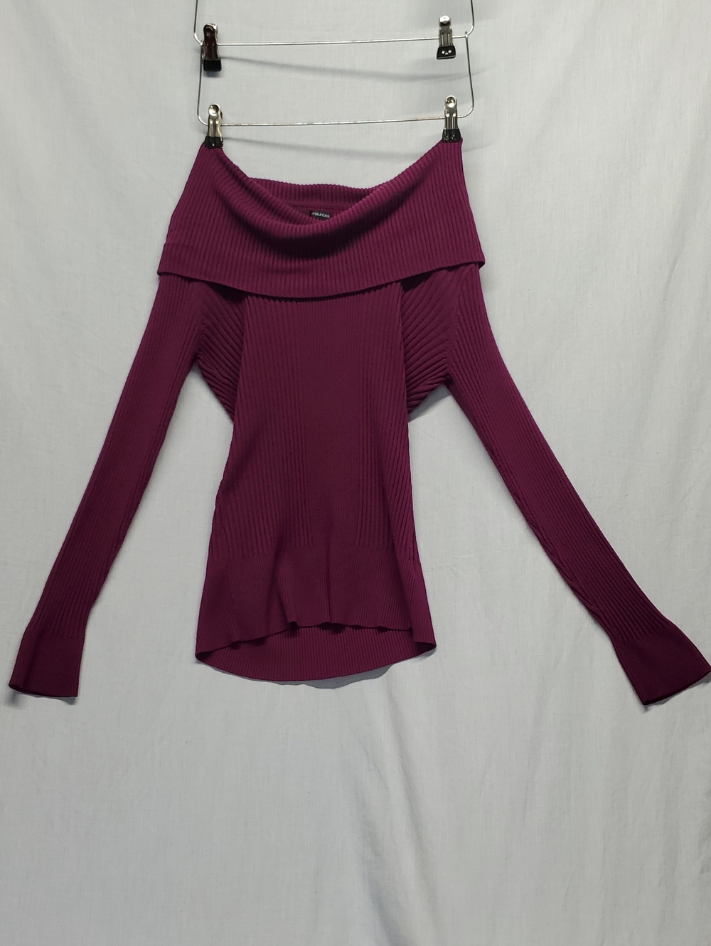 Maurices Off-the-Shoulder Ribbed Sweater in Plum #289